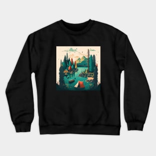 Camping Adventure in the Forest Lake, Fishing Crewneck Sweatshirt